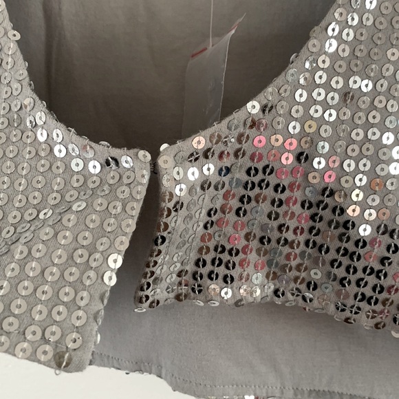 Free People Silver Sequin Cropped Hooded Shrug - Picture 11 of 13